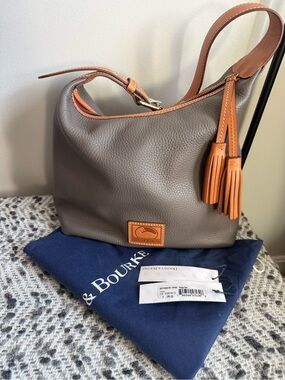 Dooney & Bourke Taupe Pebble Leather Shoulder Hobo with Tan Trim